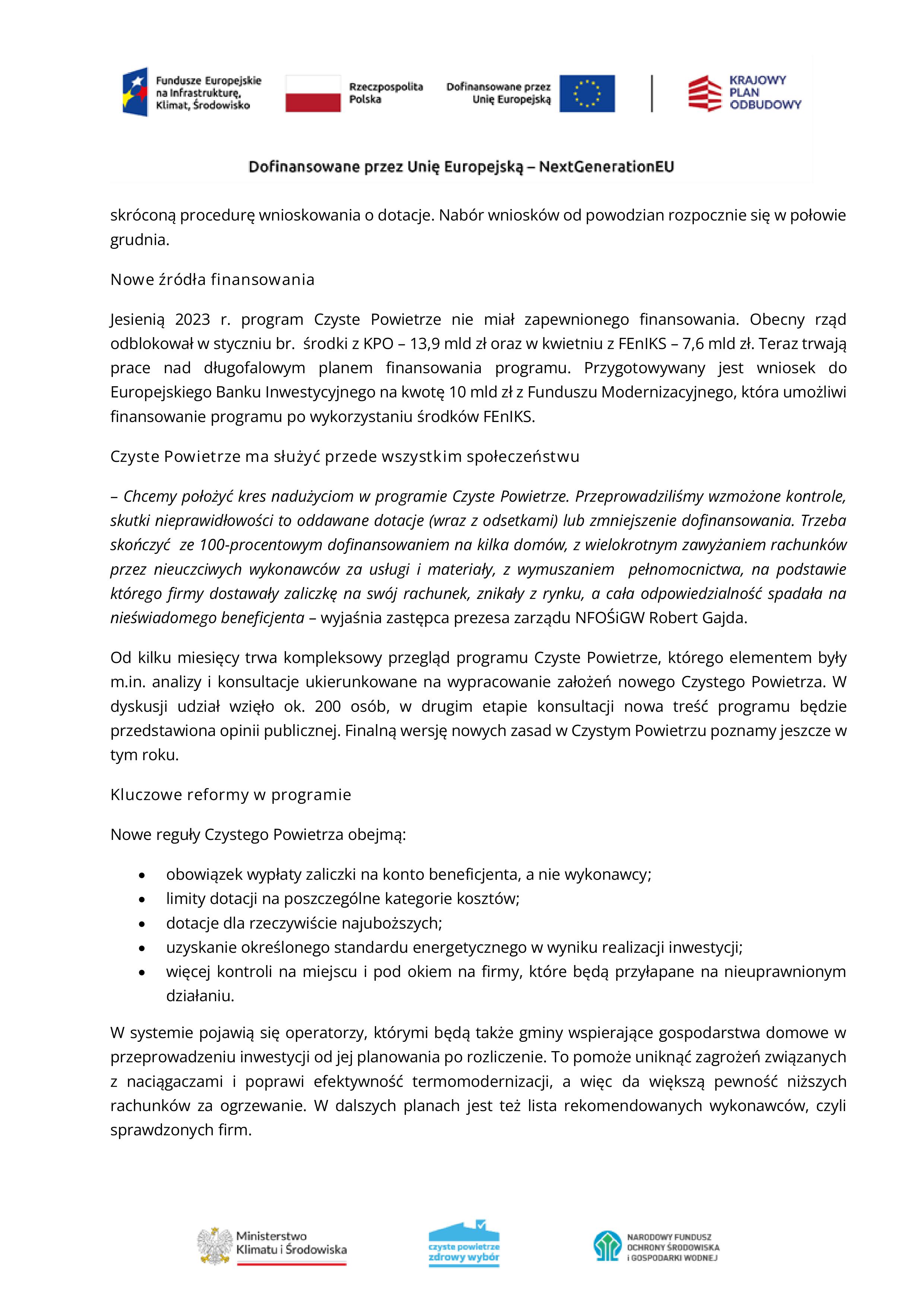 Komunikat NFOŚiGW Nowe Czyste Powietrze 28.11.2024 obrazy 1