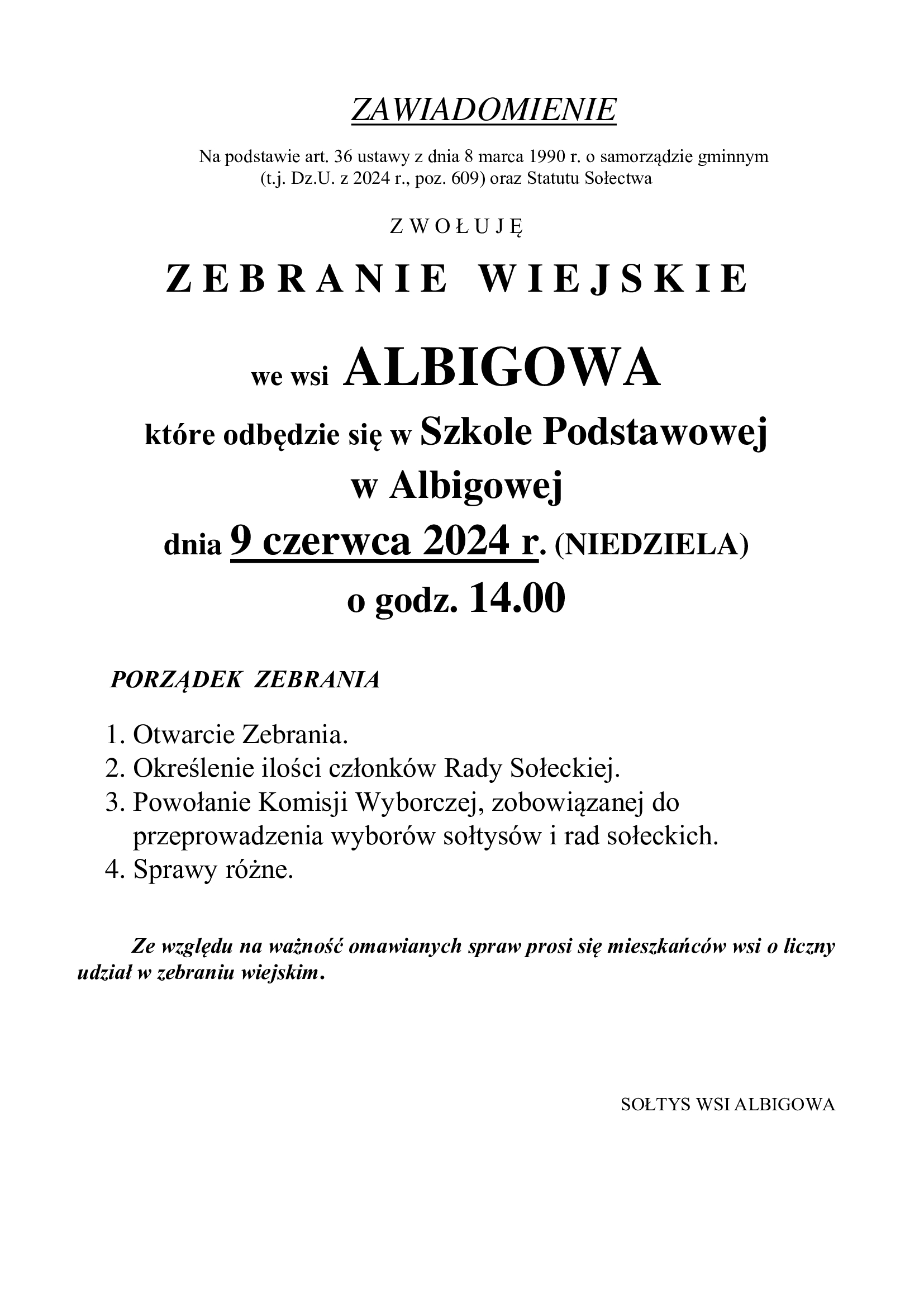 Zebranie Wiejskie ALBIGOWA