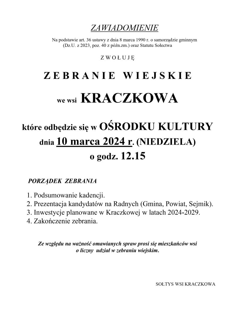Zebranie Wiejskie Kraczkowa 2024