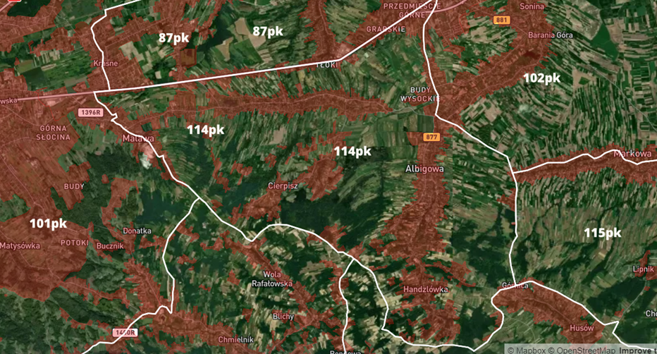 Obszar obwodu łowieckiego 114 PK.mapka