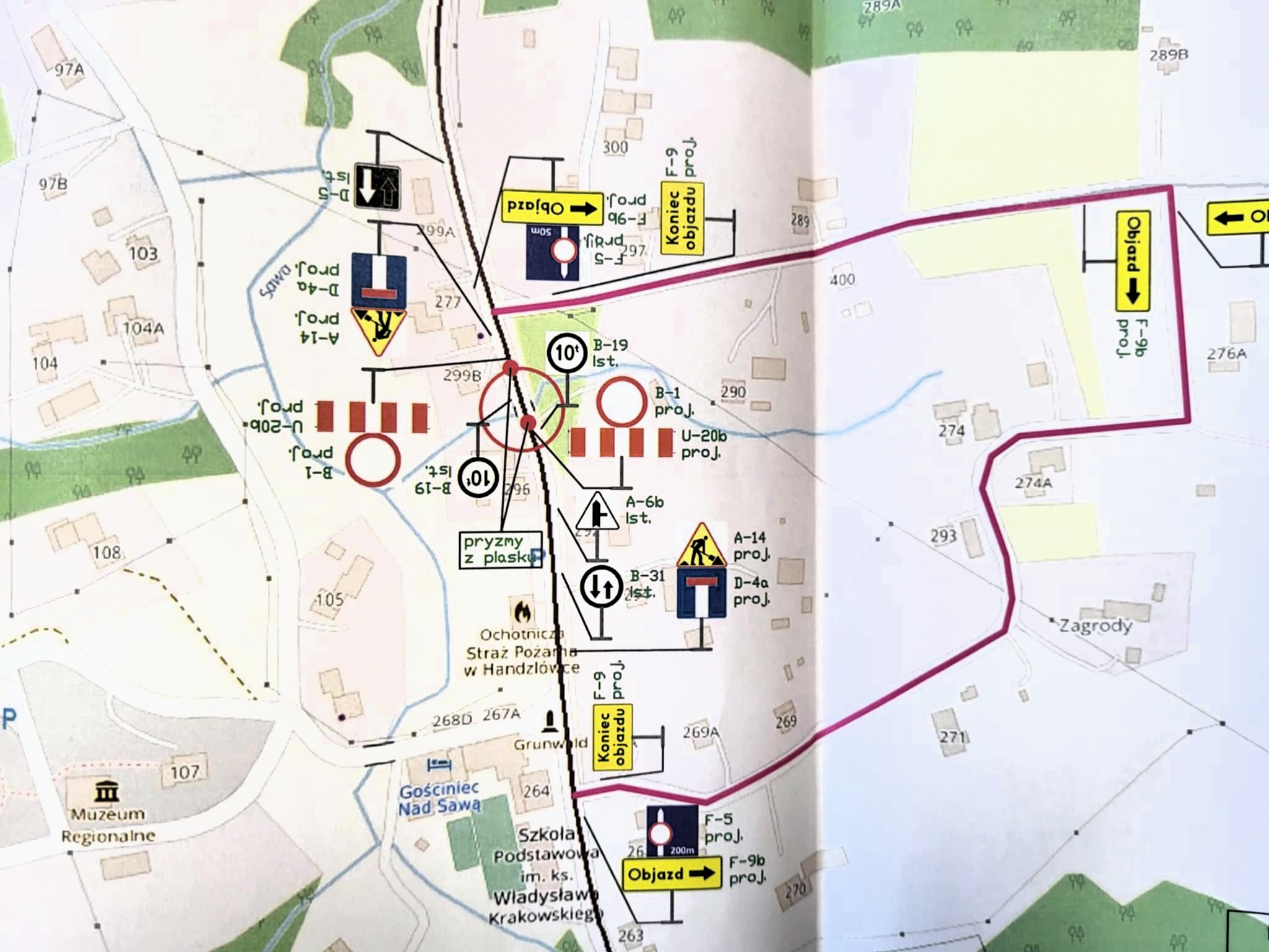 mapka objazd droga powiatowa w&nbsp;handzlowce