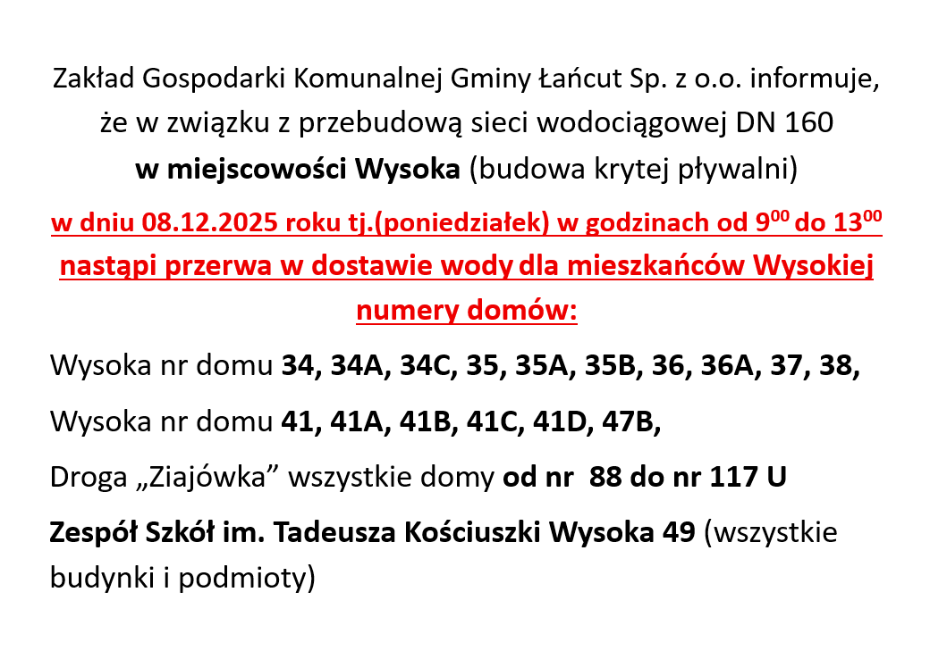 zgk przerwa w dostawie wody