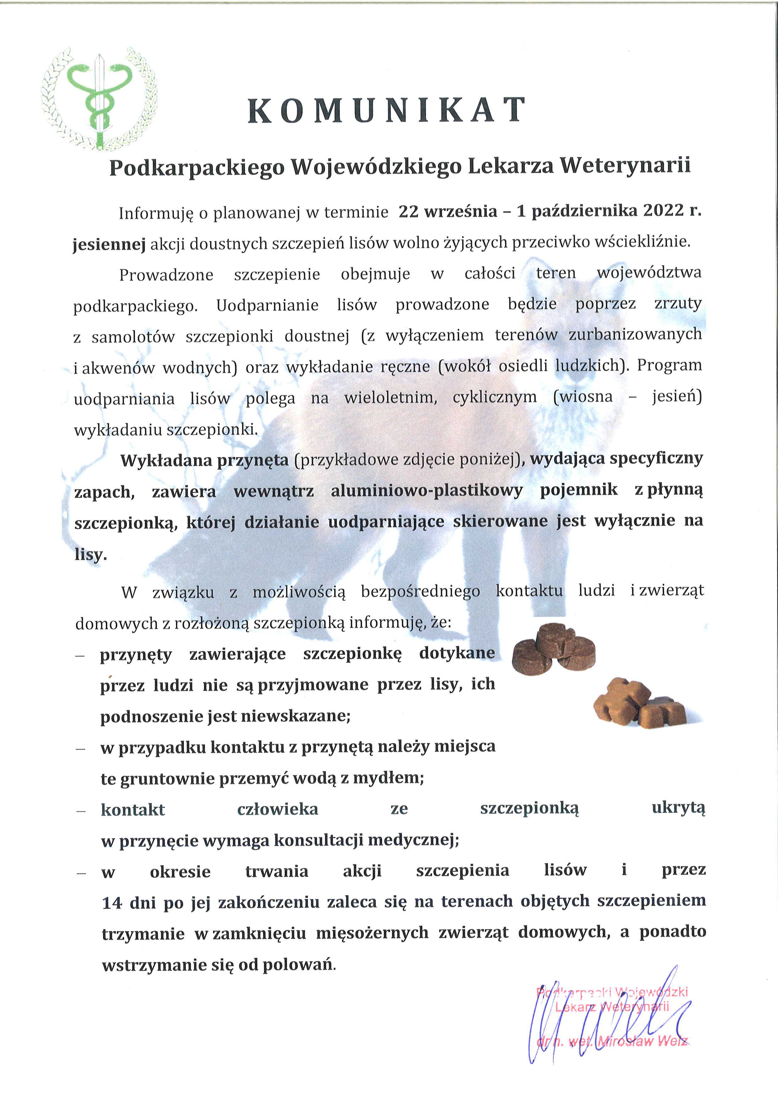 Komunikat o&nbsp;szczepieniu lisów